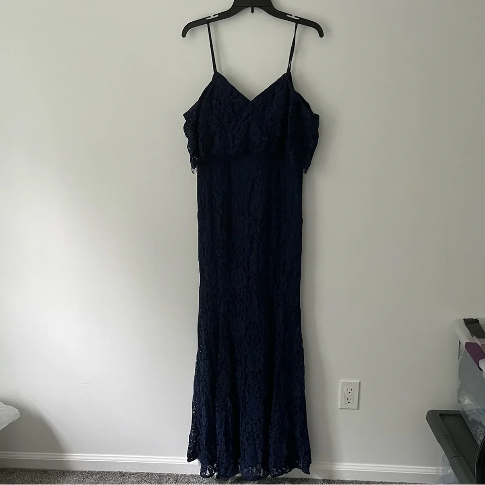 Lulus Caterina Navy Blue Floral Off The Shoulder Slit Maxi Dress Medium - Picture 2 of 14